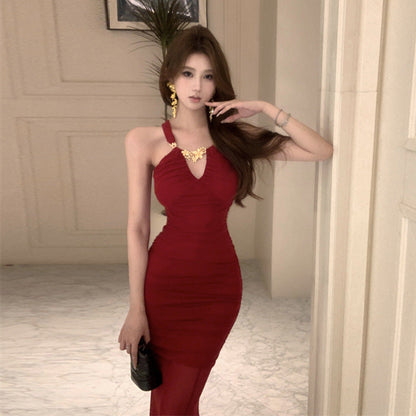 Damklänning Halterneck Slim Fit Polyester-3