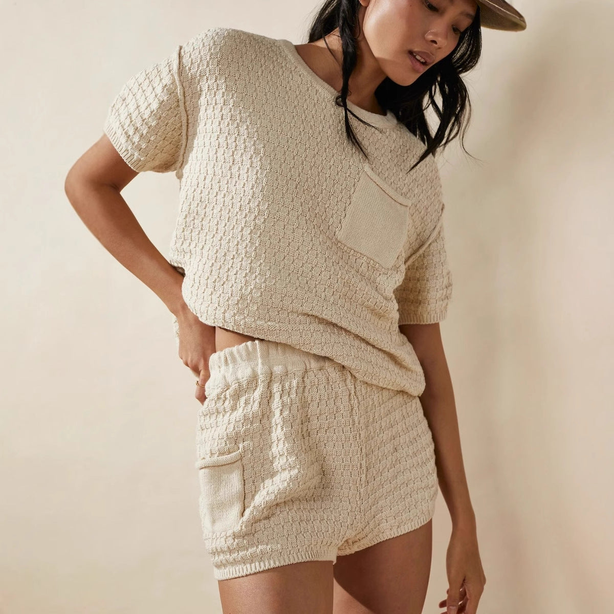 Dam Kortärmad Topp Monokrom Viskosfiber-2