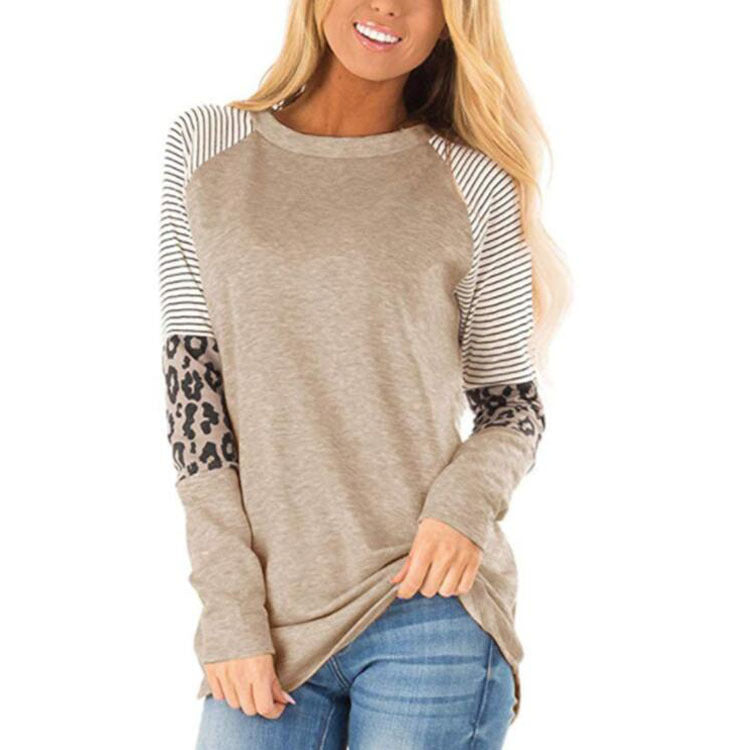 Stickad Dam Tröja Randig Leopardtryck 100% Bomull-2