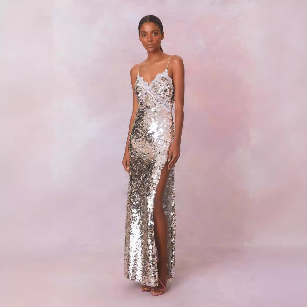 Dam Paljettklänning Ärmlös Ruffled Spandex för Festliga Tillfällen-2