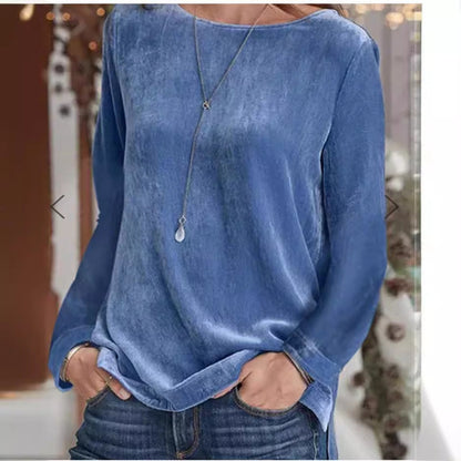 Dam Tröja Rundhalsad i Mjuk Sammet Casual-2