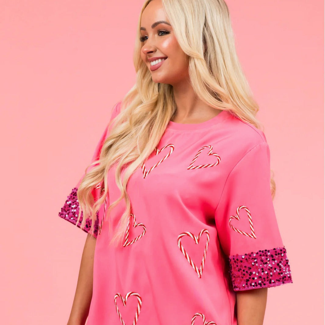 Dam T-shirt Avslappnad Passform Polyester med Tryck och Paljetter-4