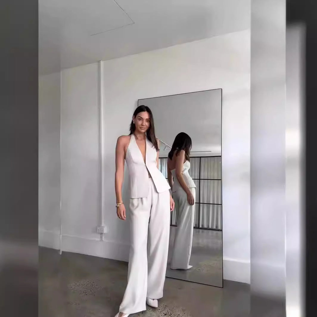 Dam Långa Byxor Ärmlös Design Högkvalitativt Tyg-3