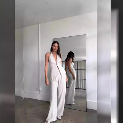 Dam Långa Byxor Ärmlös Design Högkvalitativt Tyg-3