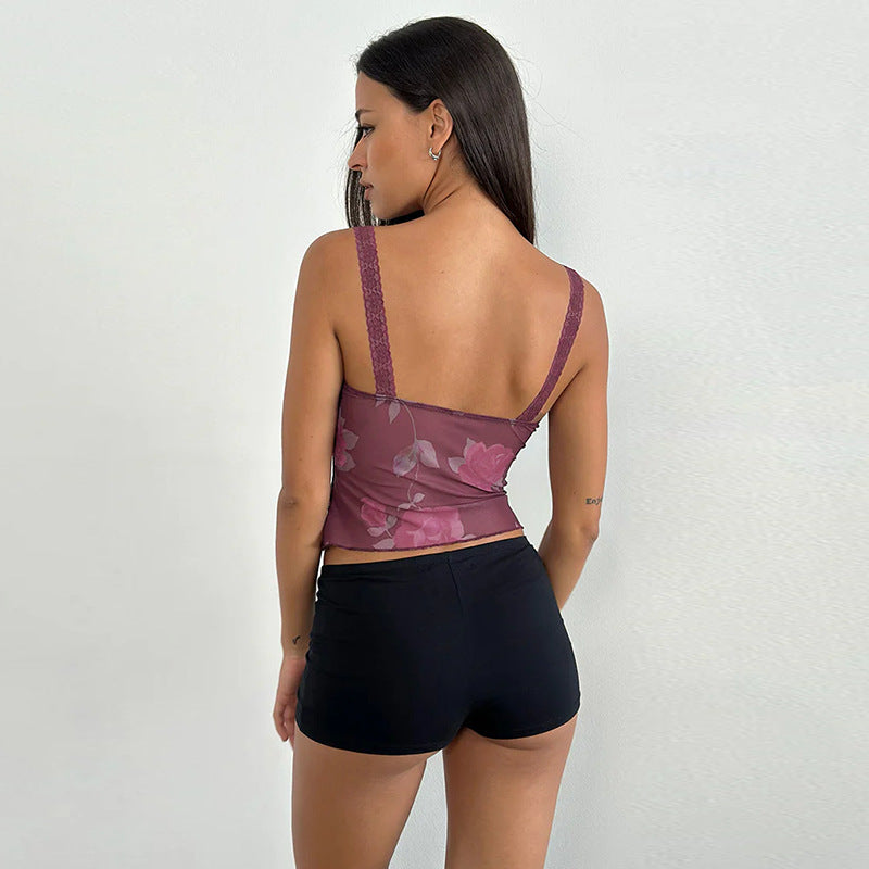 Kvinnors Blommig Topp Justerbara Remmar Lätt Tyg-5