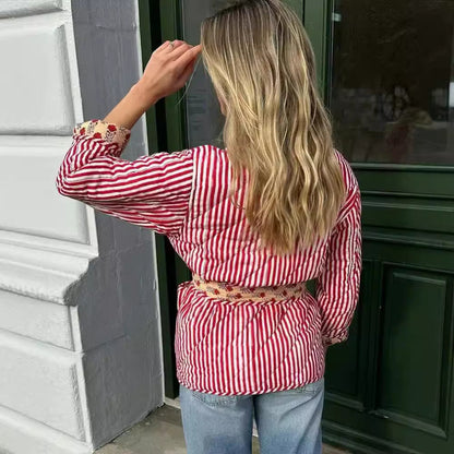 Kvinnor Blousonjacka Blommigt Tryck Andningsbar Material med Bindande Bälte 4