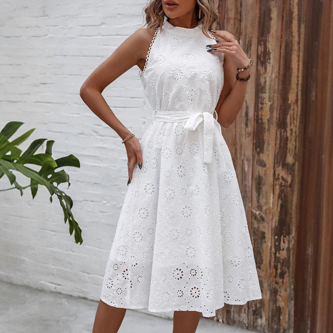 Kvinnors Ärmlös Vippklänning Elastisk Polyester-6