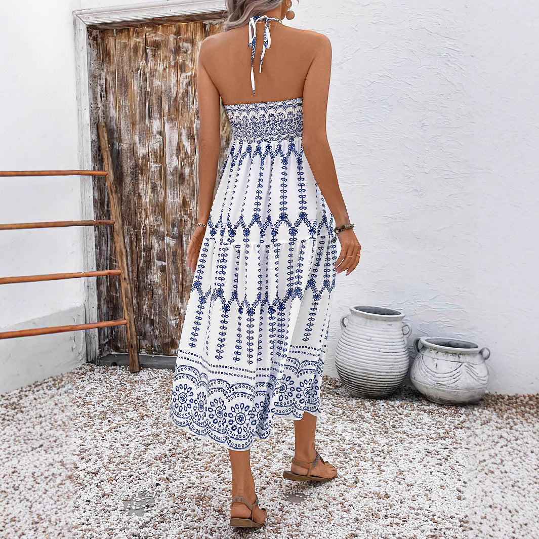 Damklänning A-Line Geometriskt Mönster Polyester Ärmlös Medellång-3