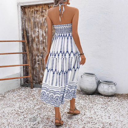 Damklänning A-Line Geometriskt Mönster Polyester Ärmlös Medellång-3