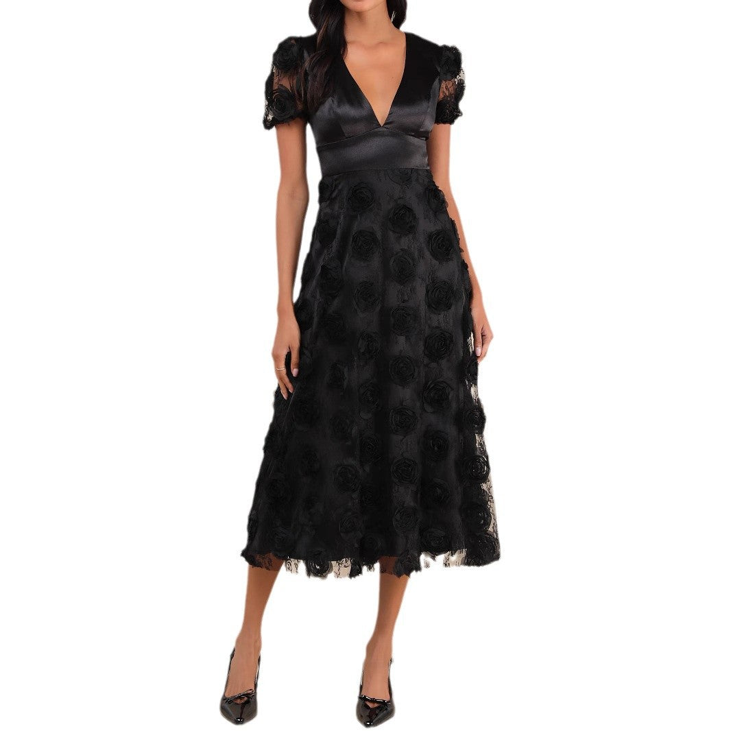 Kvinnors Cocktailklänning A-linjeformad V-Neck Polyester för Bröllop-1