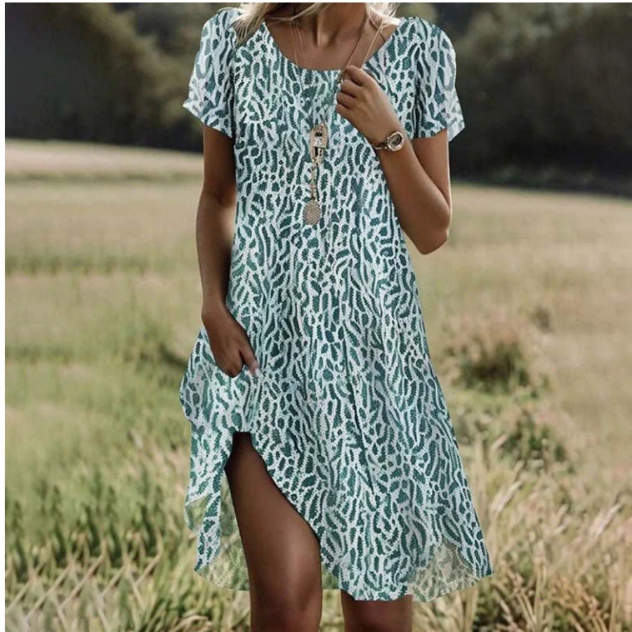 Damklänning A-Linje Blommig Midi Polyester-3