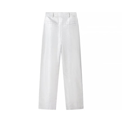 Kvinnors Långa Byxor Rakt Snitt Polyester-2