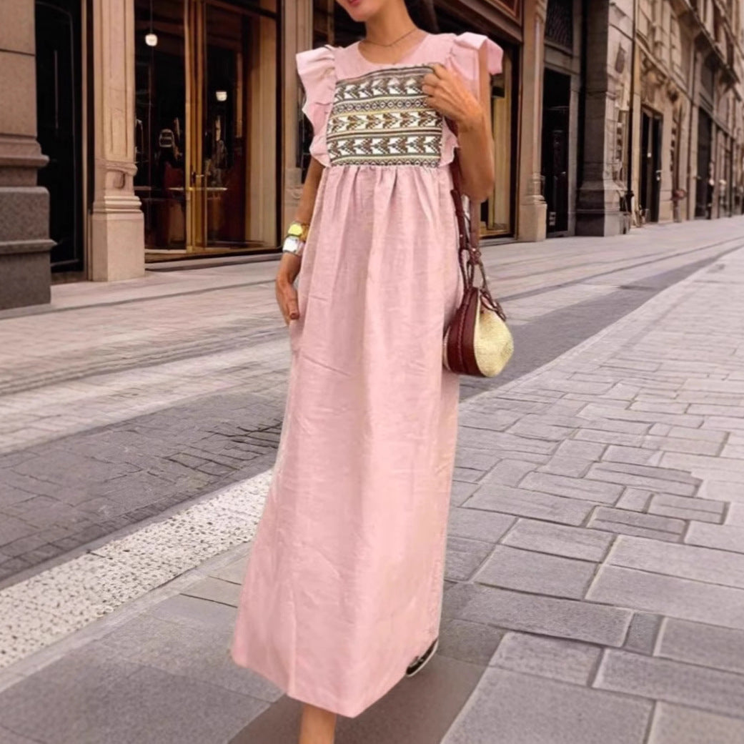 Dam Klänning Lång Färgblock Polyester Ärmlös Elegant-4