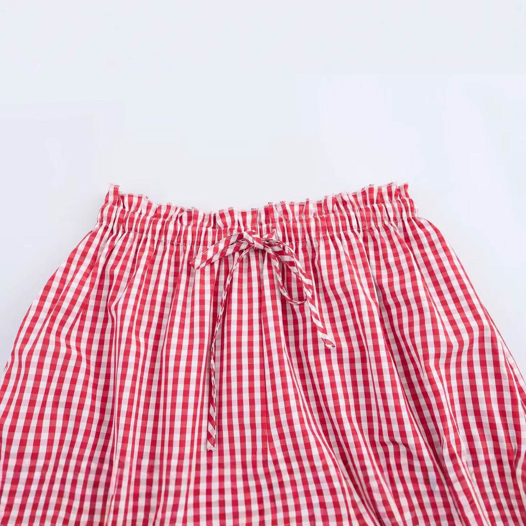 Dam Shorts Rutig Polyester Avslappnad Passform-2