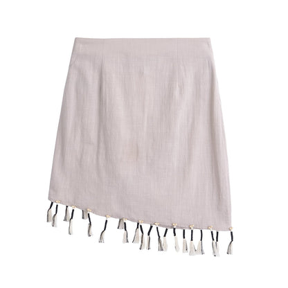 Kvinna Midirock Fransad Patchwork Polyester Street Style-4