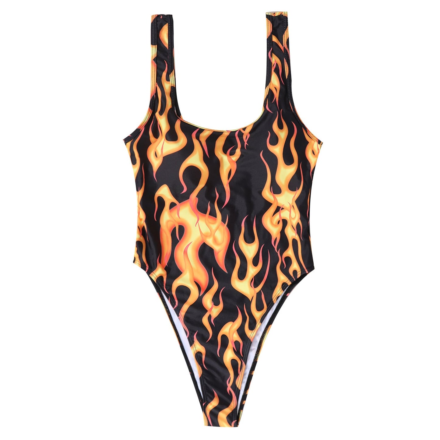 Baddräkt Dam med Flammotiv och Midjebälte - Hållbart Elastiskt Tyg för Strand och Pool 6