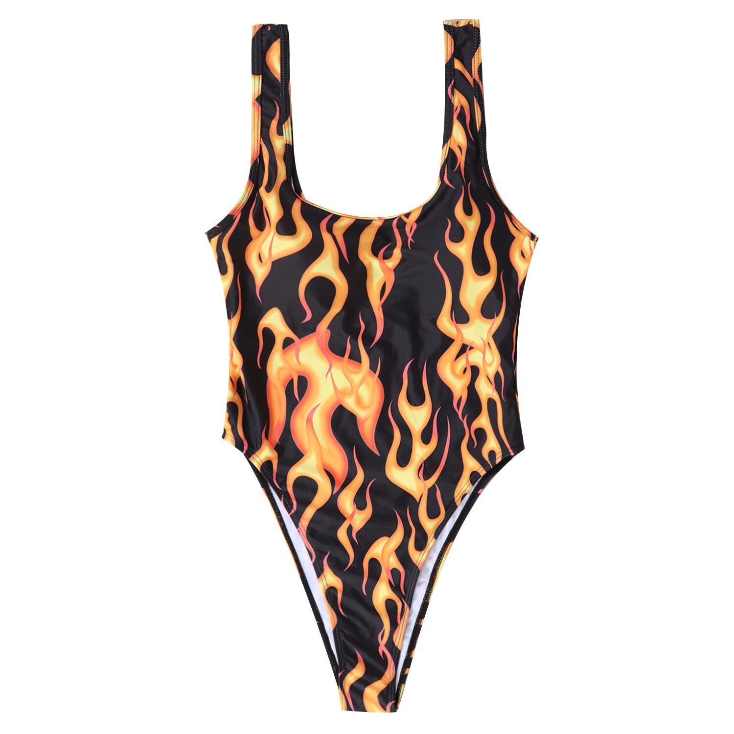 Baddräkt Dam med Flammotiv och Midjebälte - Hållbart Elastiskt Tyg för Strand och Pool 6