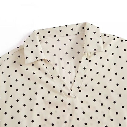 Kvinnors Långärmad Skjorta Punktmönster Polyester V-Ringning-4