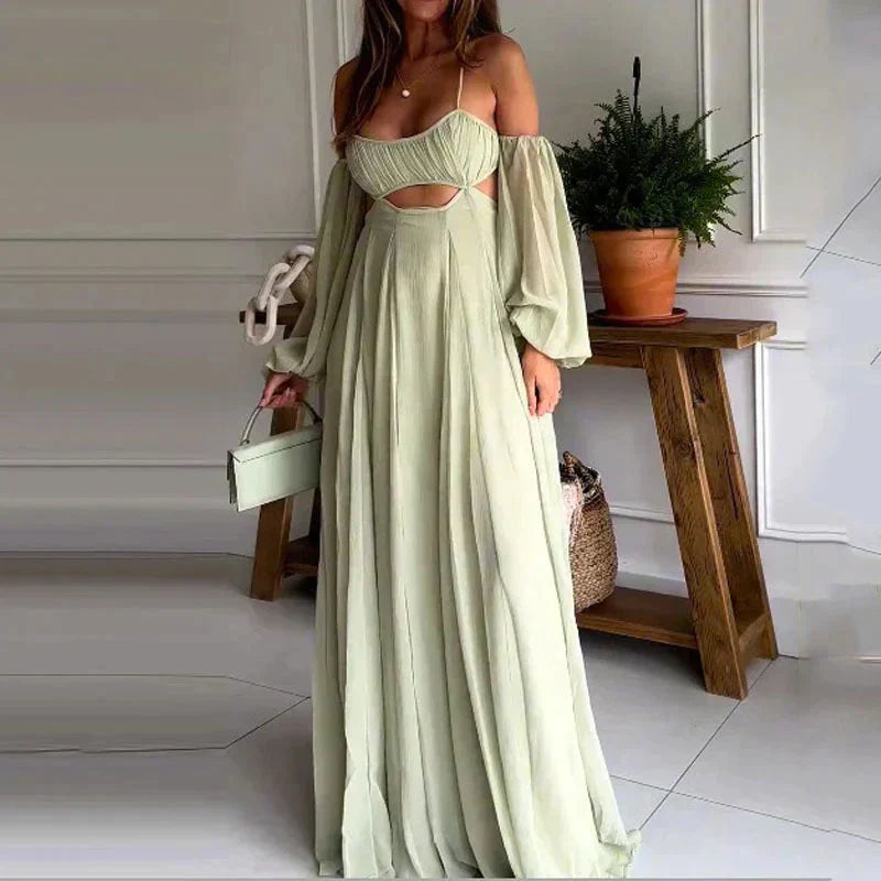 Dam Fritidsklänning Spaghetti Band Lätt Vävnad-1