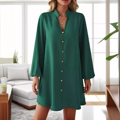 Damklänning Midi Långärmad V-Neck Polyester A-linje-4