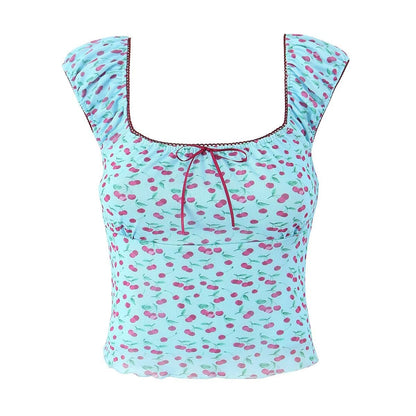 Dam T-Shirt med Fyrkantig Halsringning och Bubbelärmar i Polyester – Trendig och Bekväm för Vardag och Fest 3