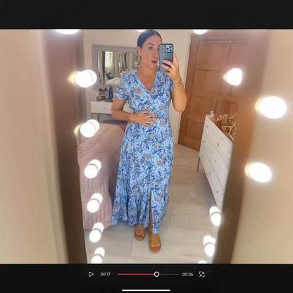 Dam V-ringad Strandklänning i Polyester för Sommar och Strand-4