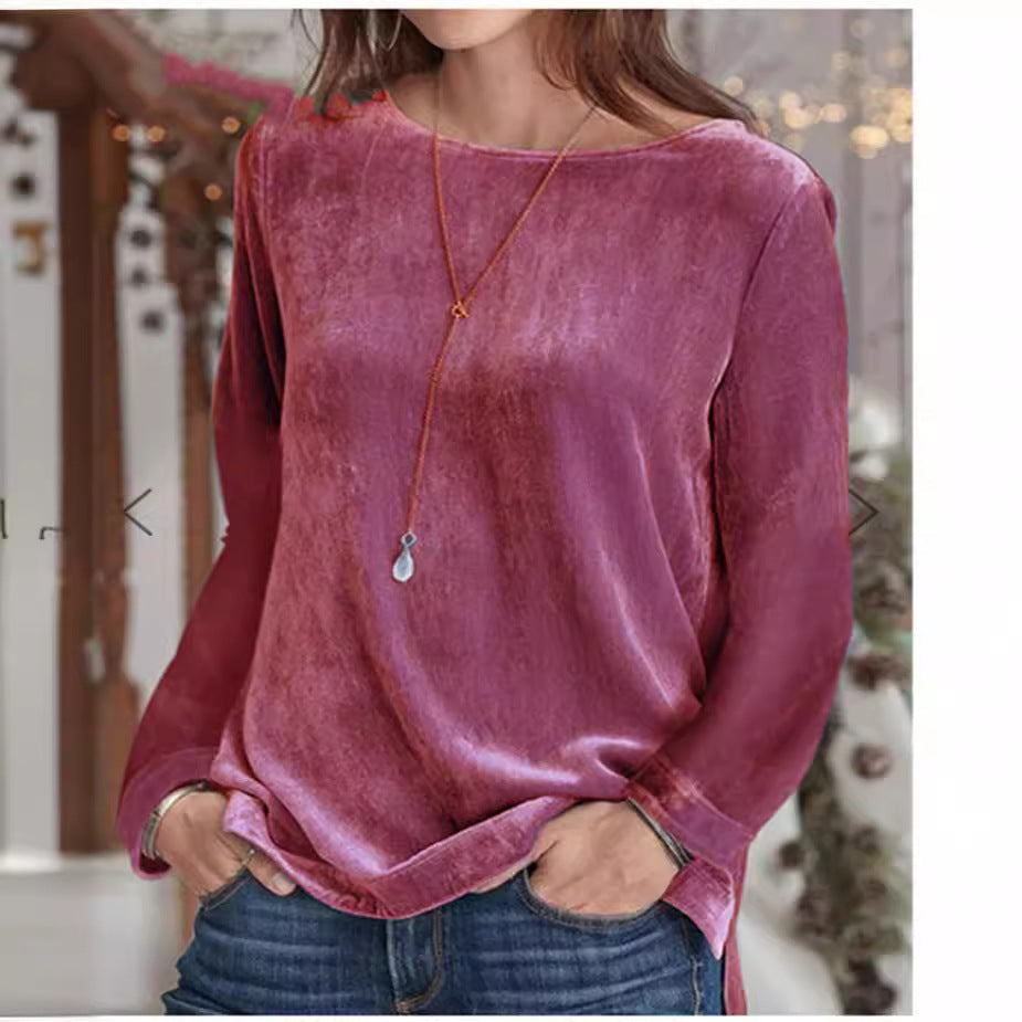 Dam Tröja Rundhalsad i Mjuk Sammet Casual-3
