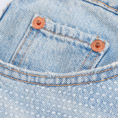 Kvinnors Denimshorts Avslappnad Snitt Fransad Bomull 4