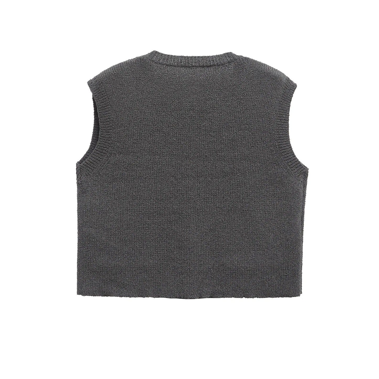 Kvinnors Stickad Väst med Praktiska Fickor och Träknappar 3