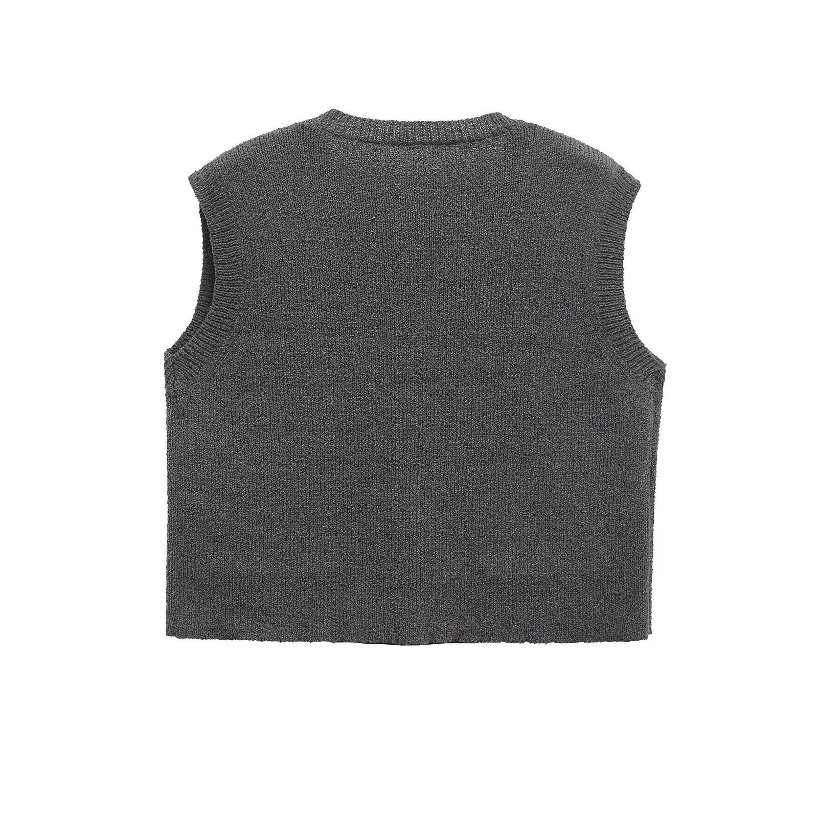 Kvinnors Stickad Väst med Praktiska Fickor och Träknappar 3