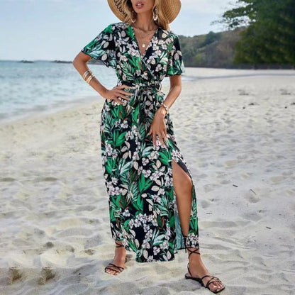 Kvinnors Flödesklänning V-Ringning Elastisk Midja Polyester-5