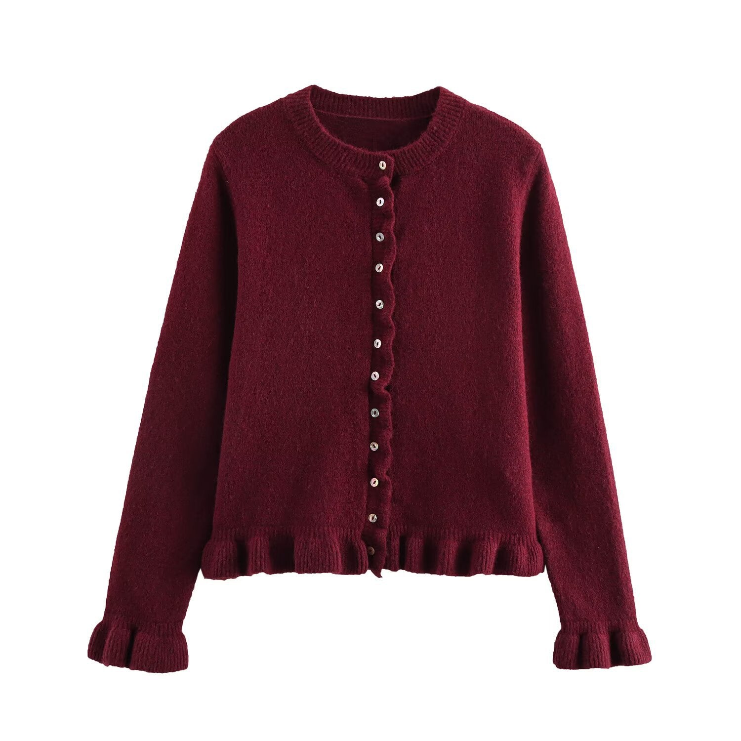 Variant image for Lång Kofta Dam Stickad Med Klockärmar och Rund Halsringning-1