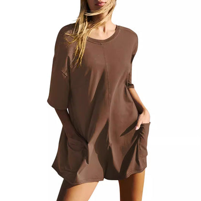 Kvinnors Loose Overall med V-Nack och 3/4-Ärmar i Bomull och Polyester – Bekväm och Trendig Casual Outfit 5