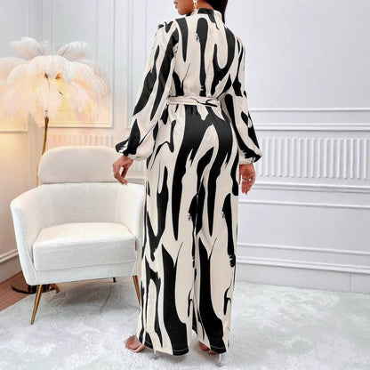 Dam Jumpsuit Blommig Design Långärmad Polyester Loose Fit-5