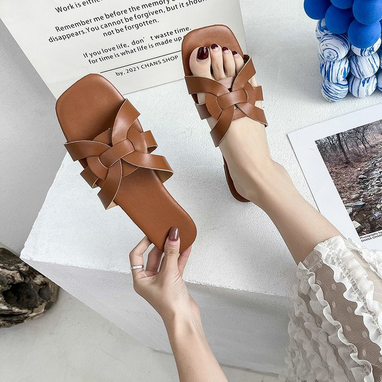 Dam Sandaler Slip-On Flätat Övre Material med Vadderad Sula 2