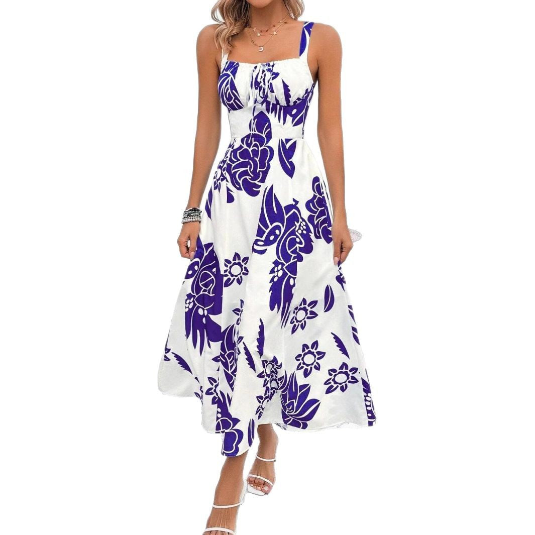 Kvinnors Midiklänning Bröllop Ryggfri Blommig Polyester-5