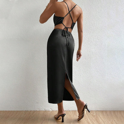 Damklänning A-Linje Spaghetti Band Polyester-3