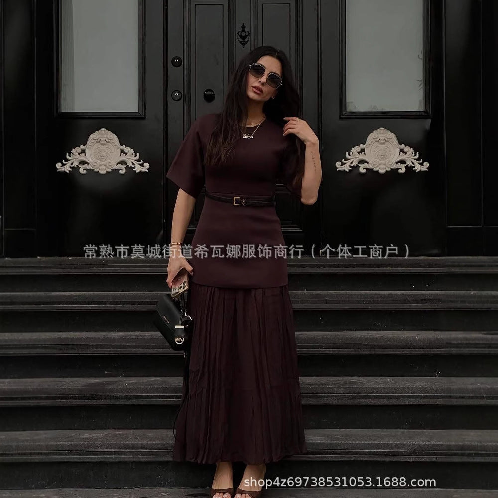 Kvinnors Veckad Klänning Elegant Mjuk Tyg-2