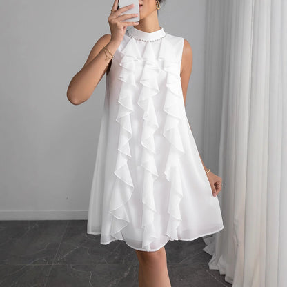 Fina Dam Klänningar Chiffong med Rüsch-detaljer och Elegant Stativkrage-3