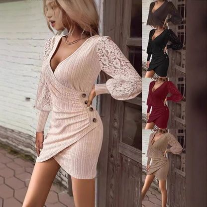 Kvinnors Bodycon Klänning V-ringad Långärmad Polyester-2