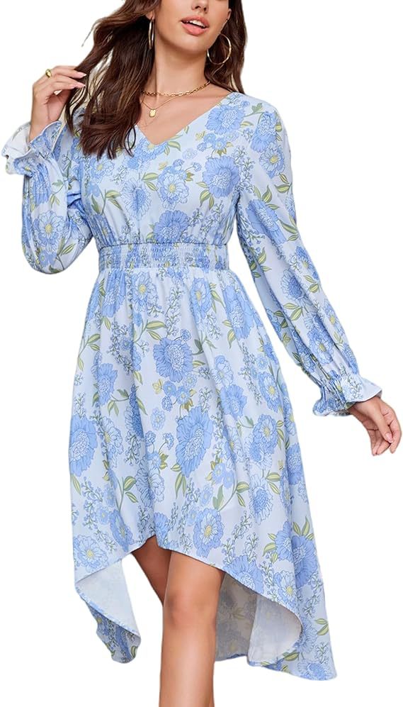 Fina Dam Klänningar Blommig Design Lätt Tyg med Elastisk Midja 3