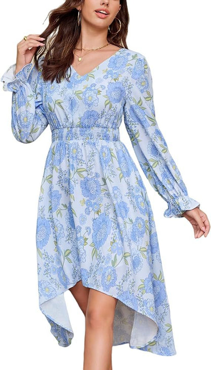 Fina Dam Klänningar Blommig Design Lätt Tyg med Elastisk Midja 3