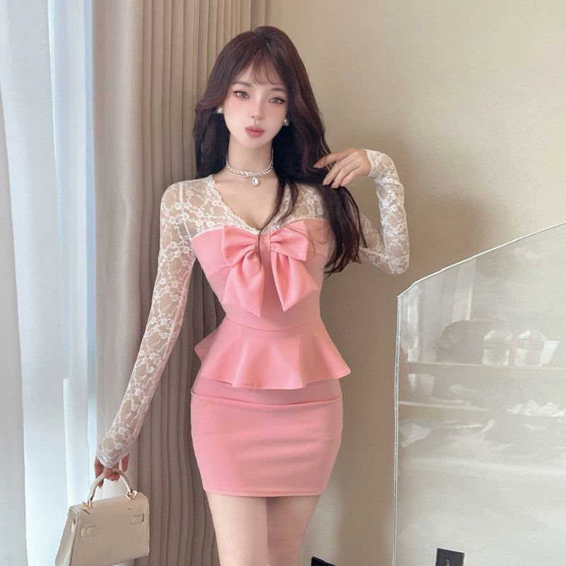 Dam Klänning Två-delad Spets Bodycon Polyester Spandex-2