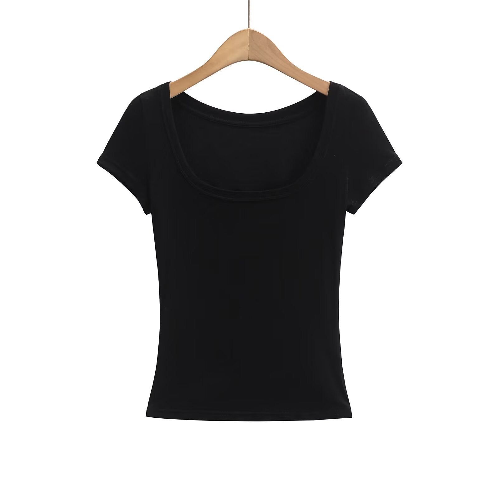 Kvinnors T-shirt U-ringning Mjuk Bomullsblandning 5