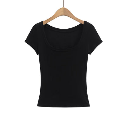 Kvinnors T-shirt U-ringning Mjuk Bomullsblandning 5