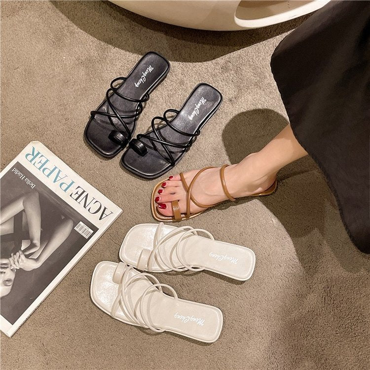 Dam Sandaler Platta Remmar Minimalistisk Syntetisk Design-4