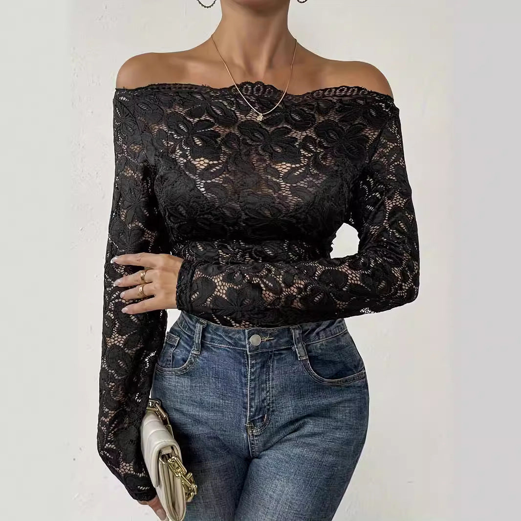 Kvinnors T-Shirt Off-Shoulder Nylon Elegant-4