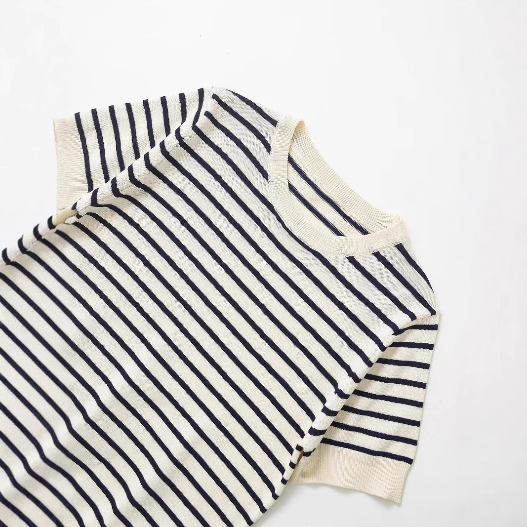 Dam T-shirt Randig Bomull Klassisk Passform Korta Ärmar-3