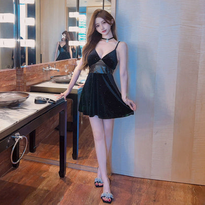 Kvinnors Klänning Kort V-ringning Rafflad Midja Polyester Elastan-3