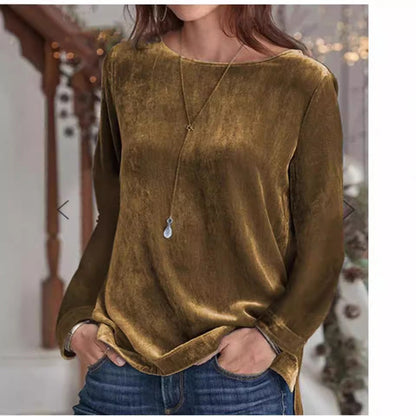 Dam Tröja Rundhals Sammet Löst Passform-4